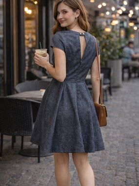 Chambray A-Line Dress | Structured Fit & Flare | Singapore Boutique | Size Small